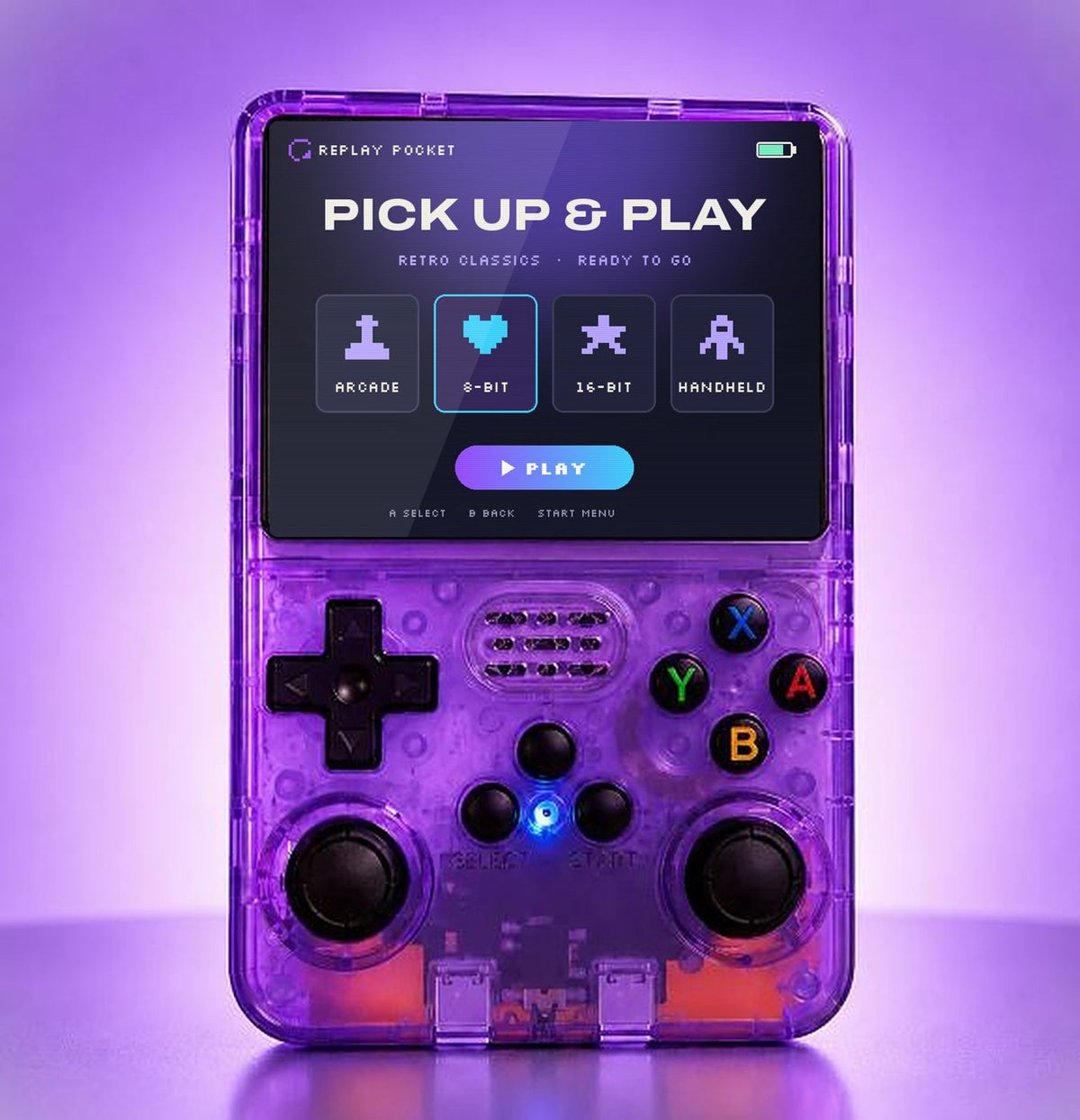 Replay Pocket One retro handheld, Clear Purple